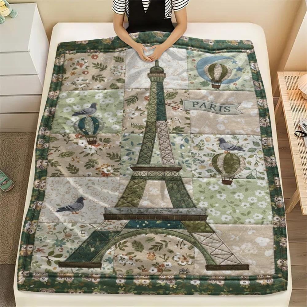 Paris Eiffel Tower Print Flannel Blanket, High Quality Comfortable for All Seasons, Home Decor, Warmth and Comfort, Perfect for Christmas Gifts91