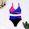 New One Piece Bikini Women Sports Swimwear Backless Print Swimsuit Patchwork Beach Wear