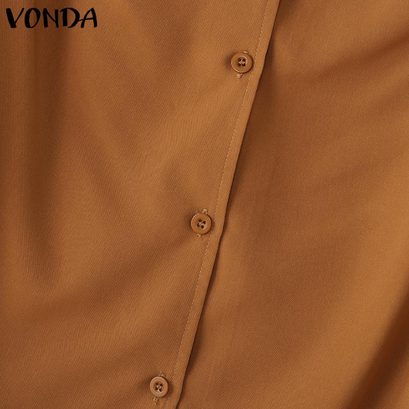VONDA Summer Women V Neck Short Sleeve Side Drawstring Buttons Up Casual Blouse