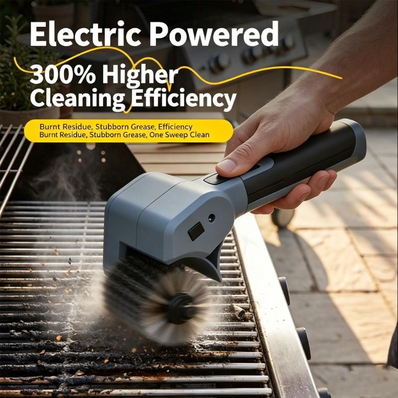 Rechargeable Electric Barbecue Brush with Wide Wire Head, Handheld Form and Detachable Brush Head for Outdoor Cooking Care After Cooking