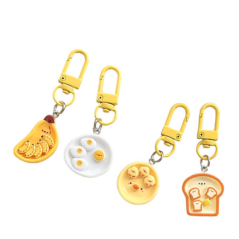 1Pcs/4Pcs Keychain Decoration Woman Keychain Gift Resin Keychain Purse Cute Breakfast Keychain Hang On Backpack