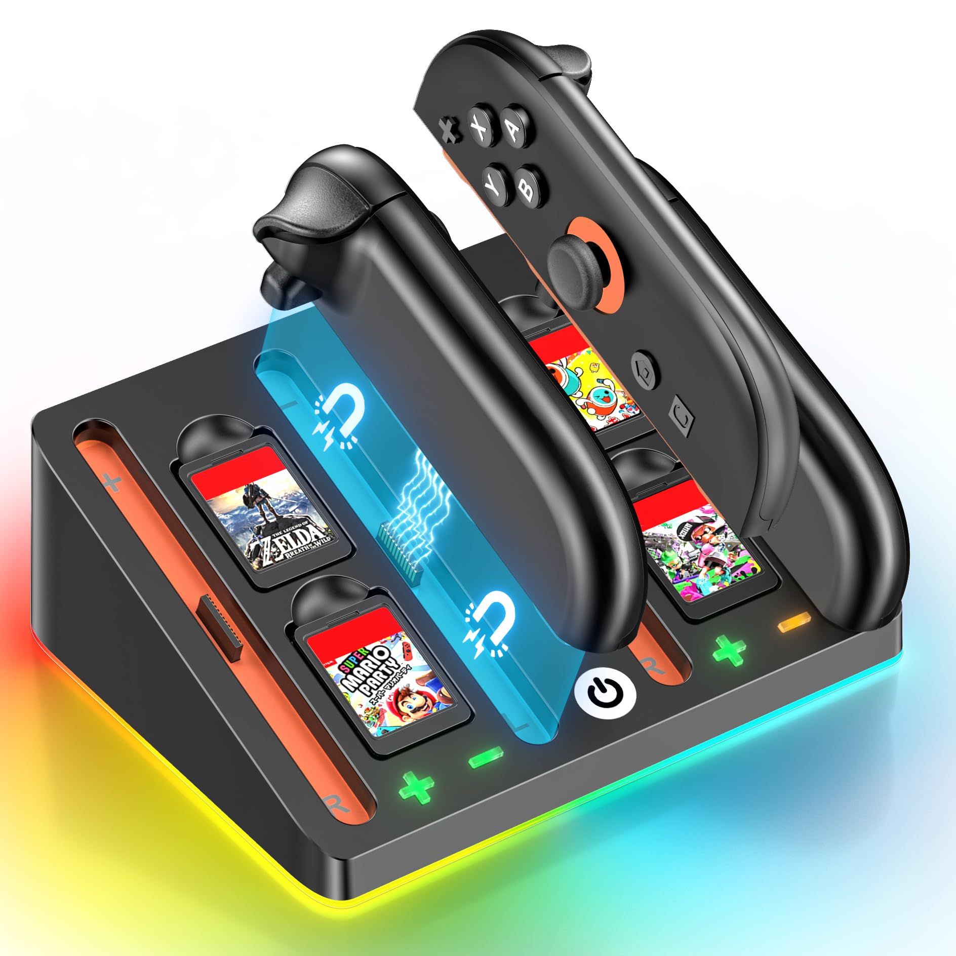 

с Nintendo Switch 2 Зарядка До 4 9 Режимов RGB Вмещает 4 Игры Предотвращает Периферийные устройства Switch [Совместимость 2] Подставка для Joy-Con, Joy-Cons, Подсветка,