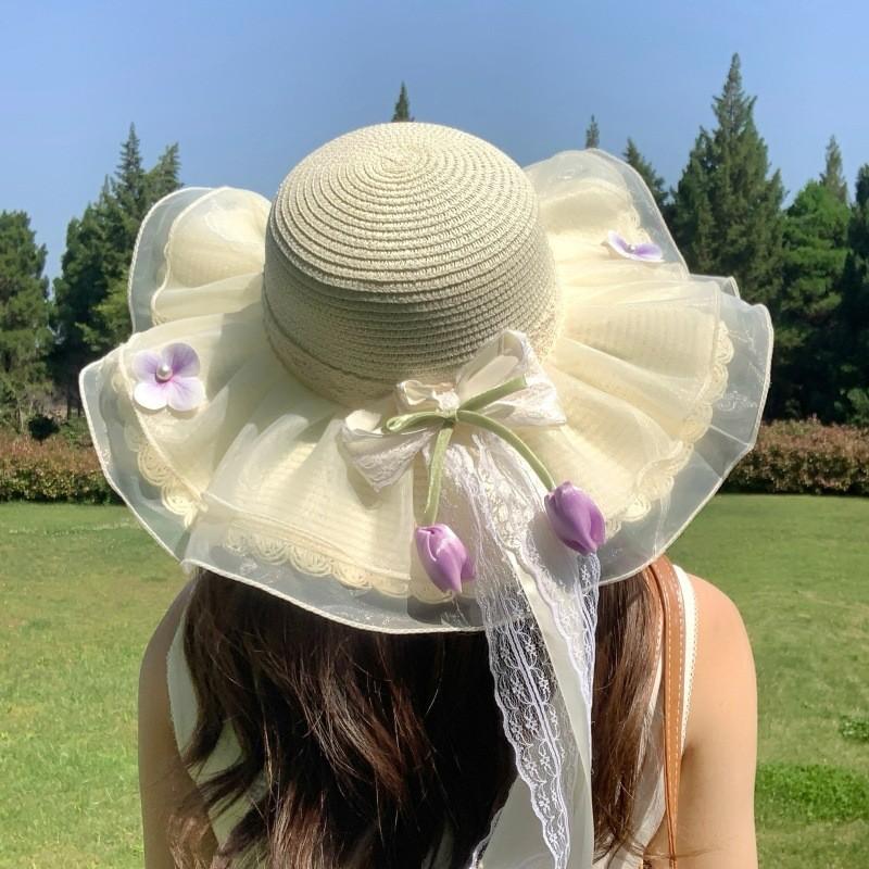 Summer Straw Hat With Large Brim For Beach And Sun Protection
