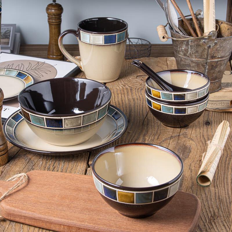Nordic Blue Grid Underglaze Ceramic Dinner Plate