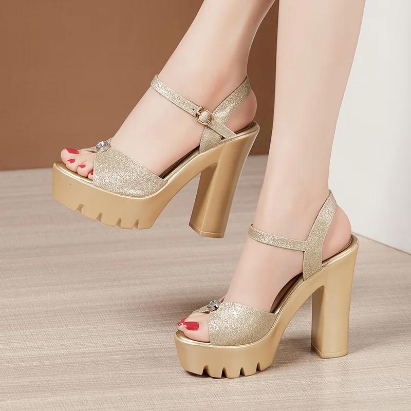 13cm Small Size 32-43 Block High Heels Sandals Summer Wedding Shoes 2025 Thick Platform Sandals Women Soft Leather Sandal Silver