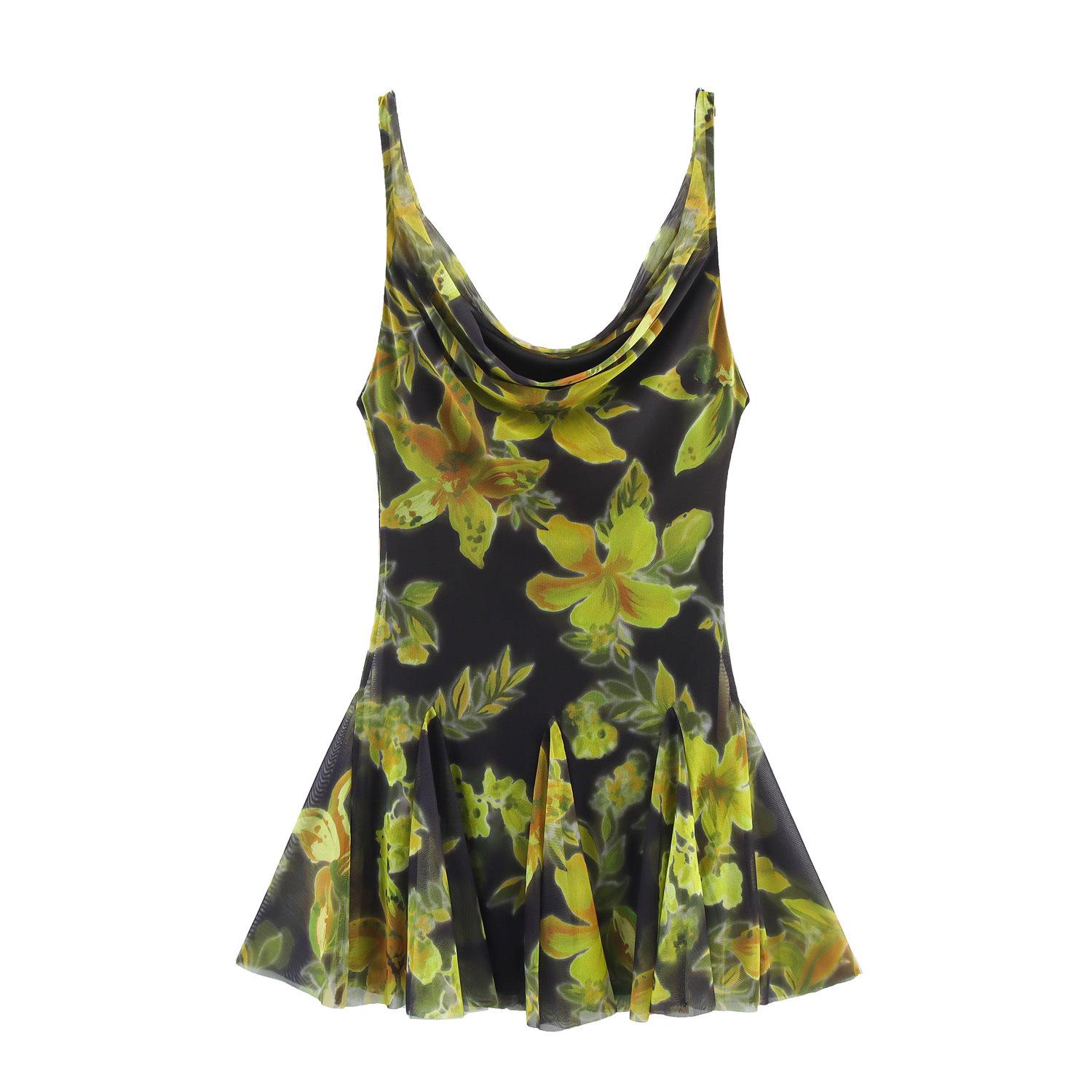 

ZA Women s 2025 Summer Fashion Backless Silk Mesh Print Spaghetti Strap Dress Large