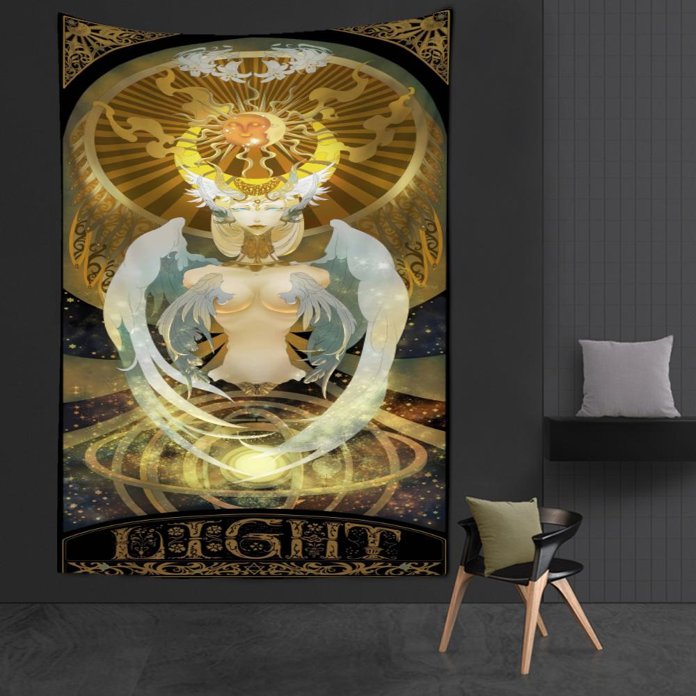 Tarot Tapestry Wall Hanging Witchcraft Hippie Beach Throw Rug Carpet Sun Moon Tapestries Bohemian Home Art Psychedelic Decor