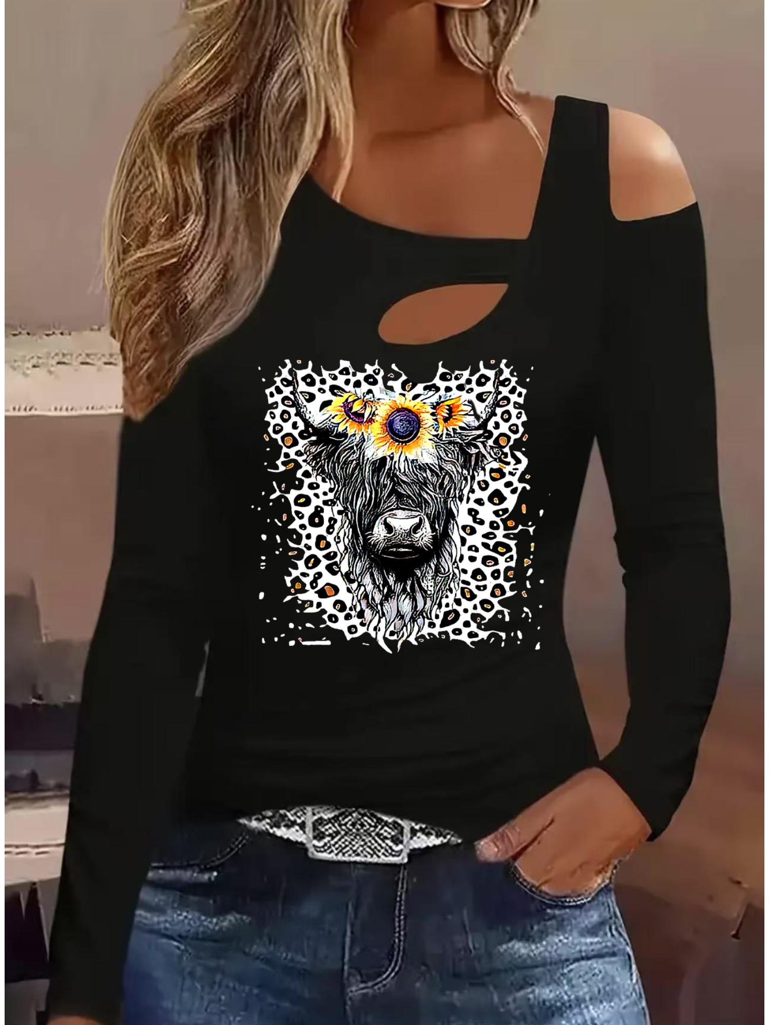 

Модные блузки с живописным принтом, футболки с длинным рукавом, повседневные топы-юбки S чёрный