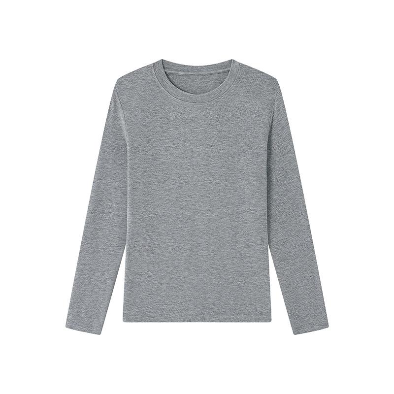 Tencel Woll-Unterhemd Damen Herbst und Winter neu Rundhals-Oberteil schlicht einfarbig warm lange Ärmel