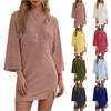 Women's Fashion Casual Hems Split Dress Solided Color Round Neck Sleeve Dress