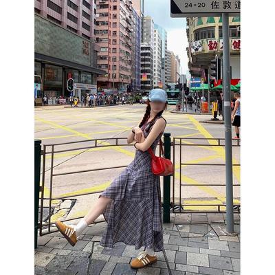 Plaid Neck Sleeveless Vest Dress Children's Summer New Foreign Style Small Man High Sense Irregular Long Dress