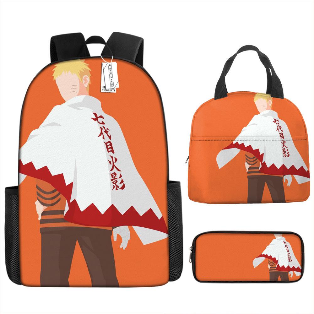 Naruto Shippuden Elementary and Secondary School School Bag Large Capacity Campus Backpack Lunch Bag Pencil Bag Three-piece Set