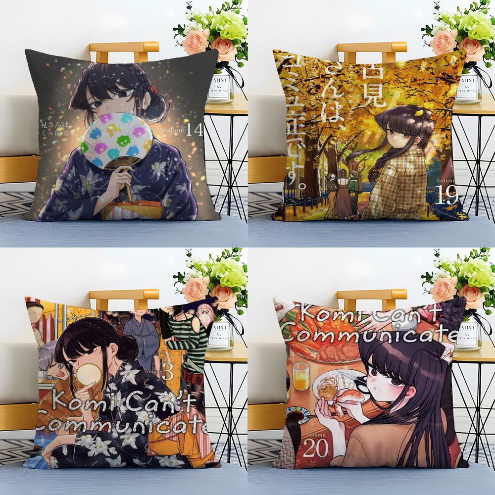 Sweet Comedy Anime K-Komi Can'T Communicate Cushion Cover Linen Pillowcase Soft For Sofa Bed Home Room Decor