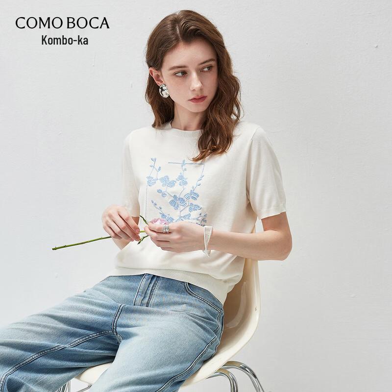 

Women s Floral Embroidered Mulberry Silk Blend Knit T-Shirt XL