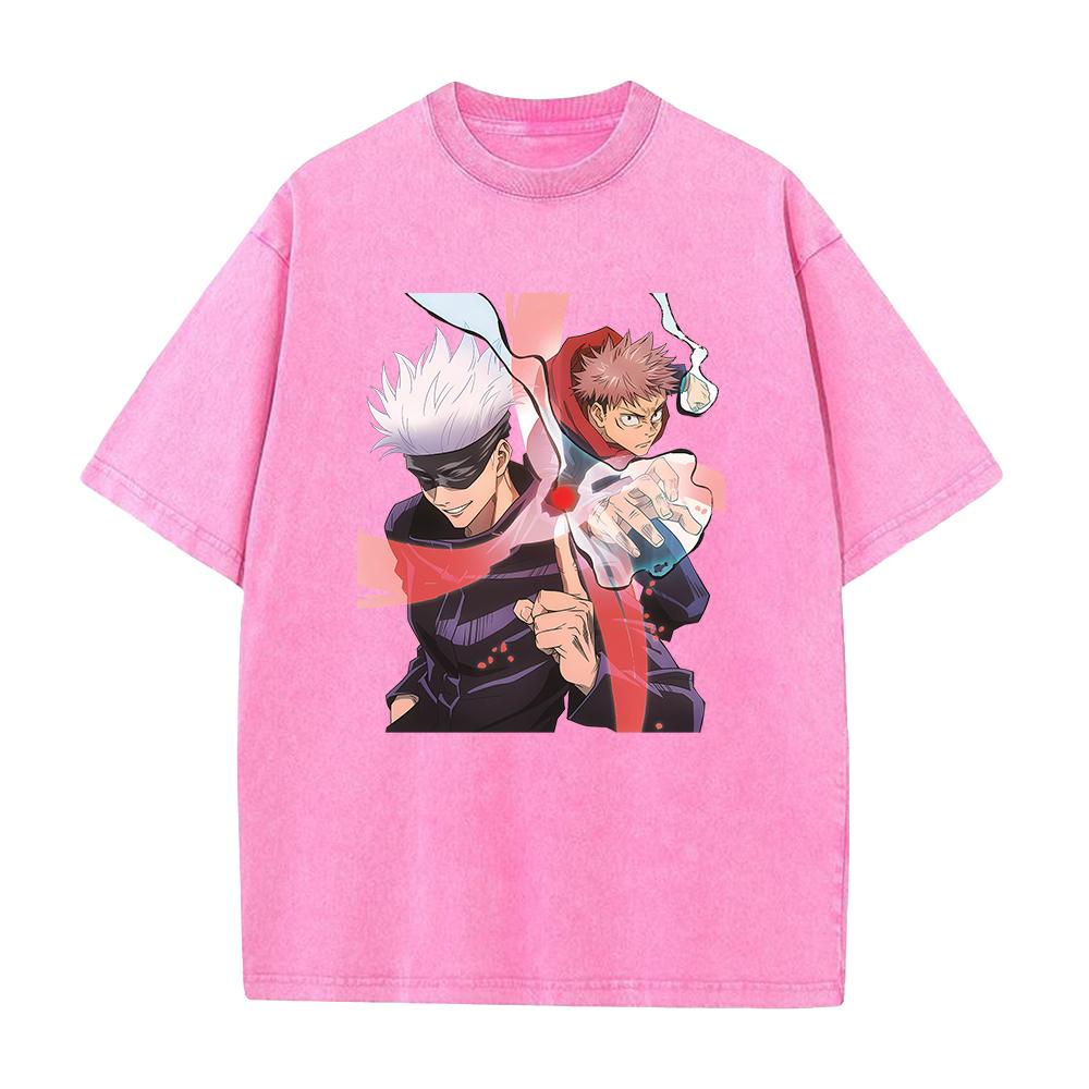 Gojo Satoru Print T Shirt Jujutsu Kaisen Tshirt Men Cotton Clothing Vintage Washed Streetwear Short Sleeve Casual Soft Tee Tops