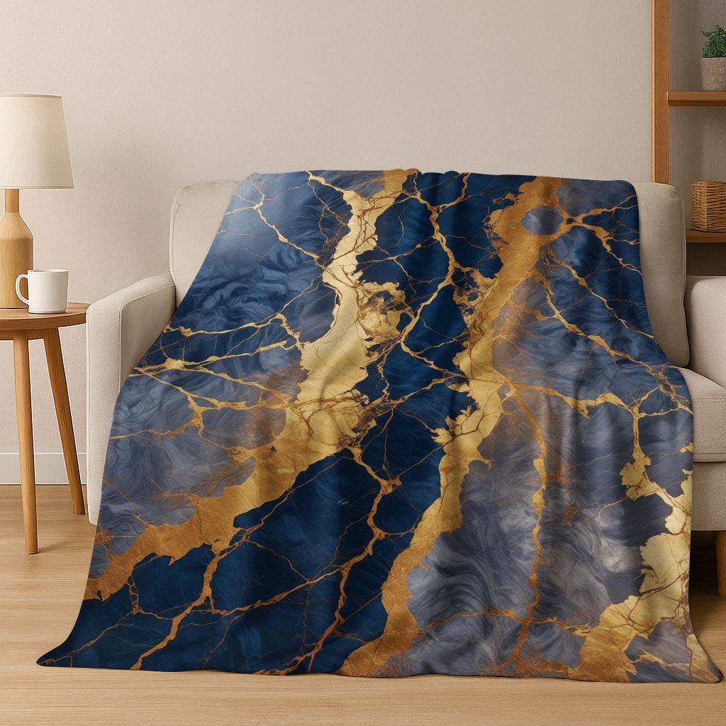 Dream Colorful Stone Texture Marble Black Green Gold  Flannel Blanket,Cozy Soft Throw Blanket for Home Bedroom Bed Sofa Gift