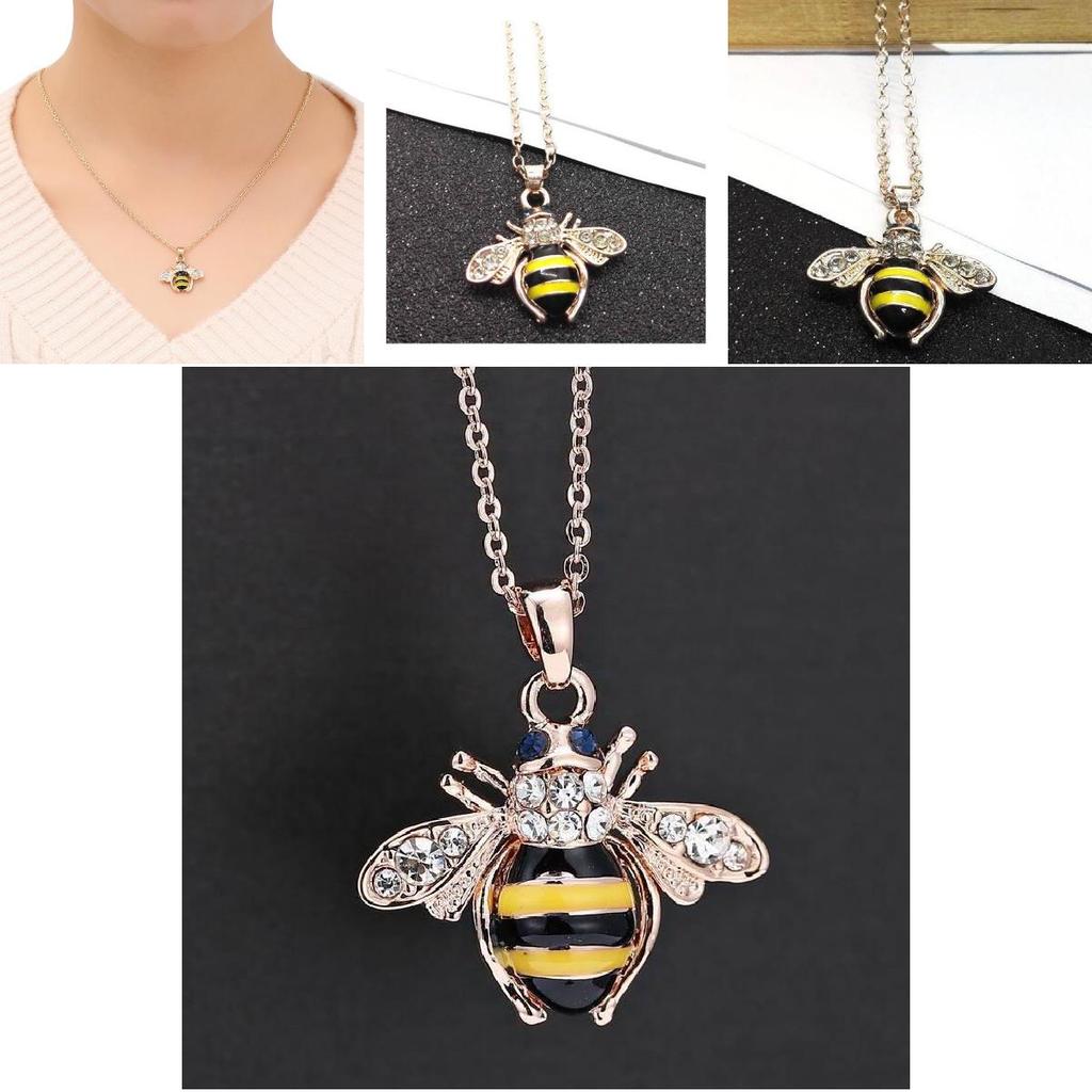 Stunning European And American Style Bee Necklace With Brilliant Rhinestones And Adjustable Chain Length