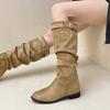 Retro suede boots women's 2025 autumn and winter new French pleated thin versatile daily stacking boots fashion boots