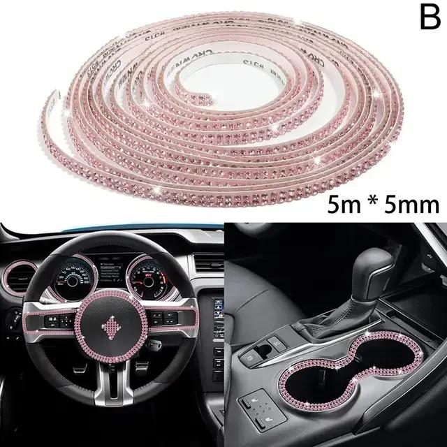 5m Self-Adhesive Rhinestone Trim Strips DIY Bling Rhinestone Car Strips Self-Adhesive Glitter Molding Stickers for Dashboard