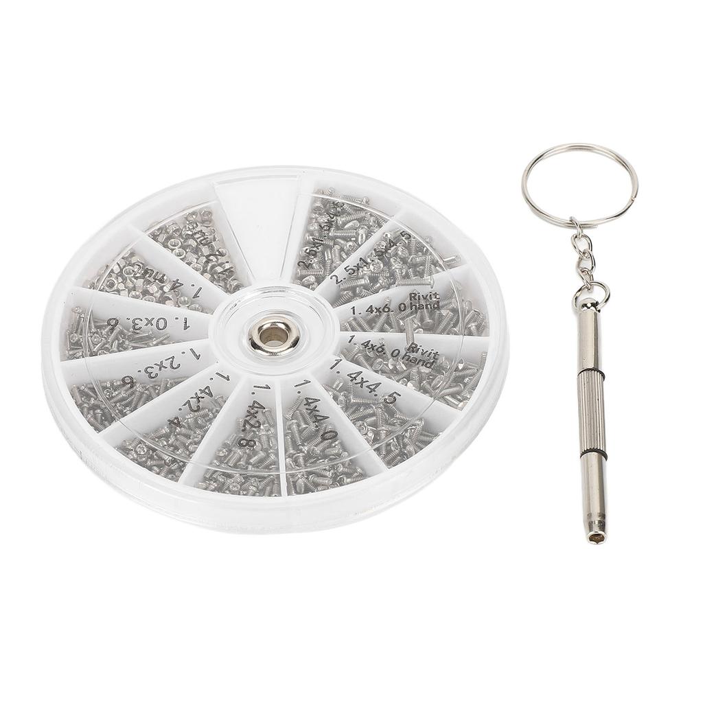 Schraubenmuttern Sortimentskasten 600 Stück Uhr Brille Kleine Schraubenmuttern Reparaturset mit Schraubendreher M1M1.2