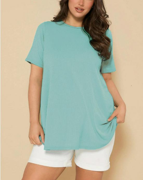 

Women s Spring/Summer Ribbed Round Neck Solid T-shirt - Breathable & Comfortable XL смарагдовий/зелений