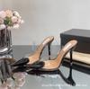 [Spot] French Love-shaped One-word Strap White Transparent Stiletto Sandals Pointed Half-drag Bag Head Stiletto