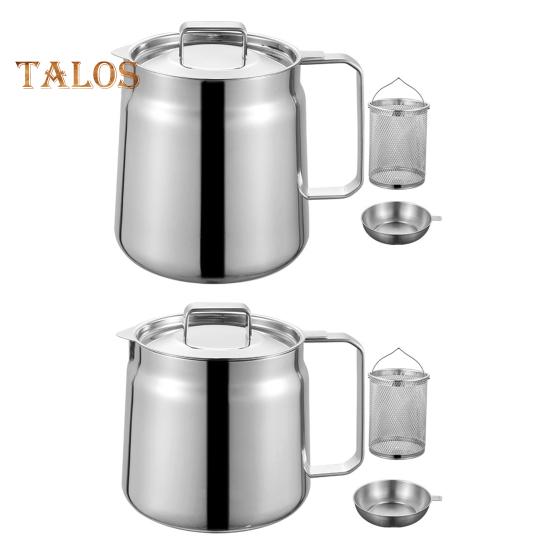 Stainless Steel Oil Filter Pot with Spout Handle Large Capacity Versatile Oil Filter Vessel Food-Grade Multi-Functional Fryer Tank for Kitchen Camping