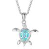Bohemia Blue Imitation Opal Cute Turtle Animal Pendant Necklace For Women Charm Crystal Ocean Animal Necklaces Jewelry for Women
