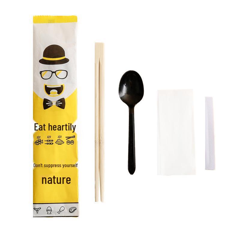 Disposable Tableware Set: Includes Chopsticks, Spoon, and Takeaway Packaging (3-Piece and 4-Piece Options) for Restaurants.