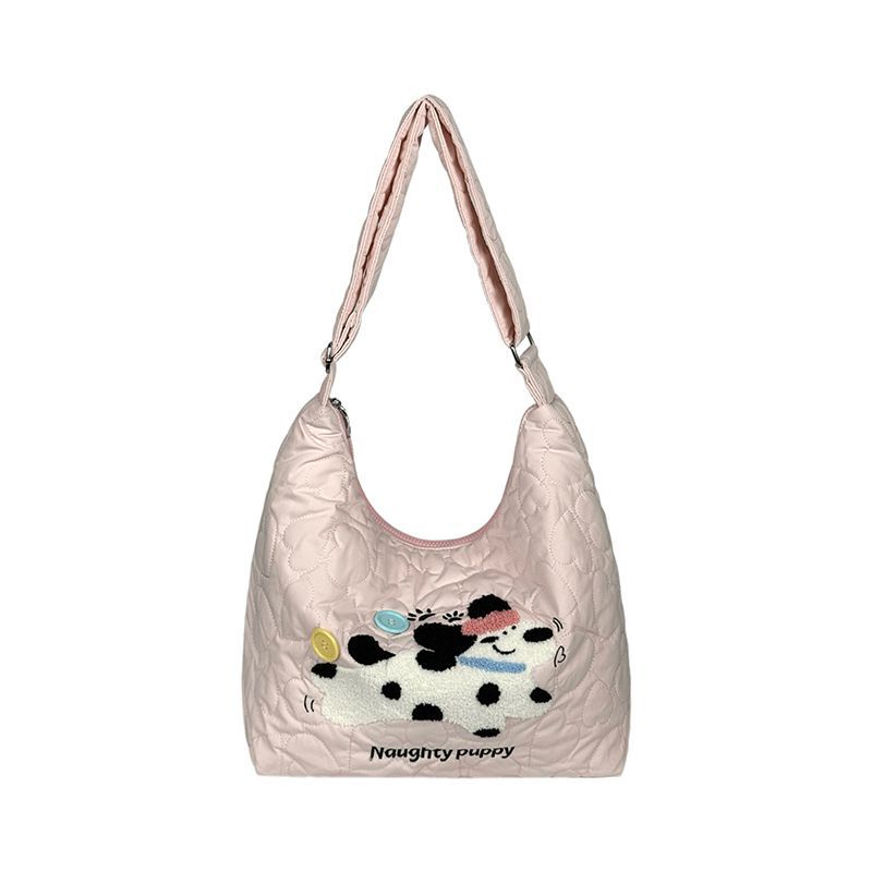 Japanese Cute Puppy Embroidered Cotton Bag 2025 Autumn and Winter New Large-capacity Commuter Tote Bag Niche Messenger Bag