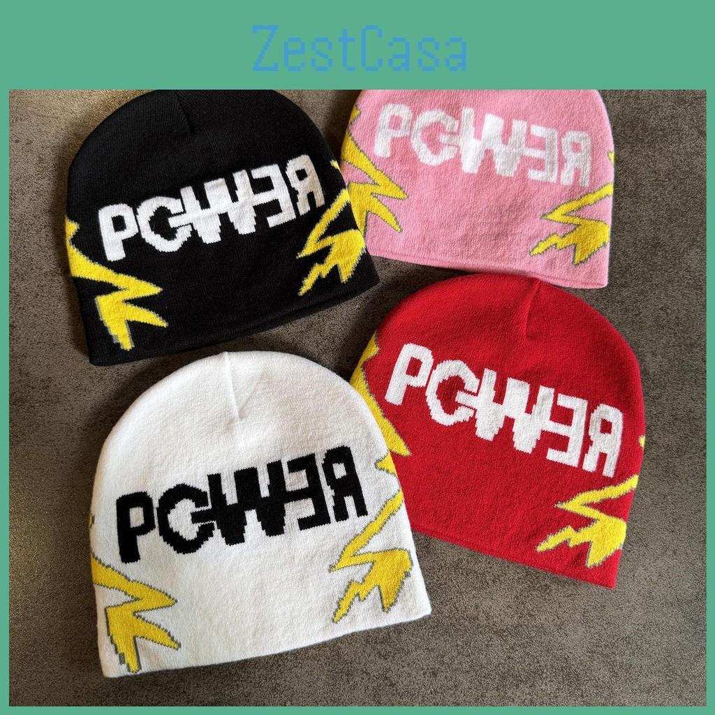 Solid Color Letter Pgwer Trendy Pattern Knitted Hat Wind Protection Teens For