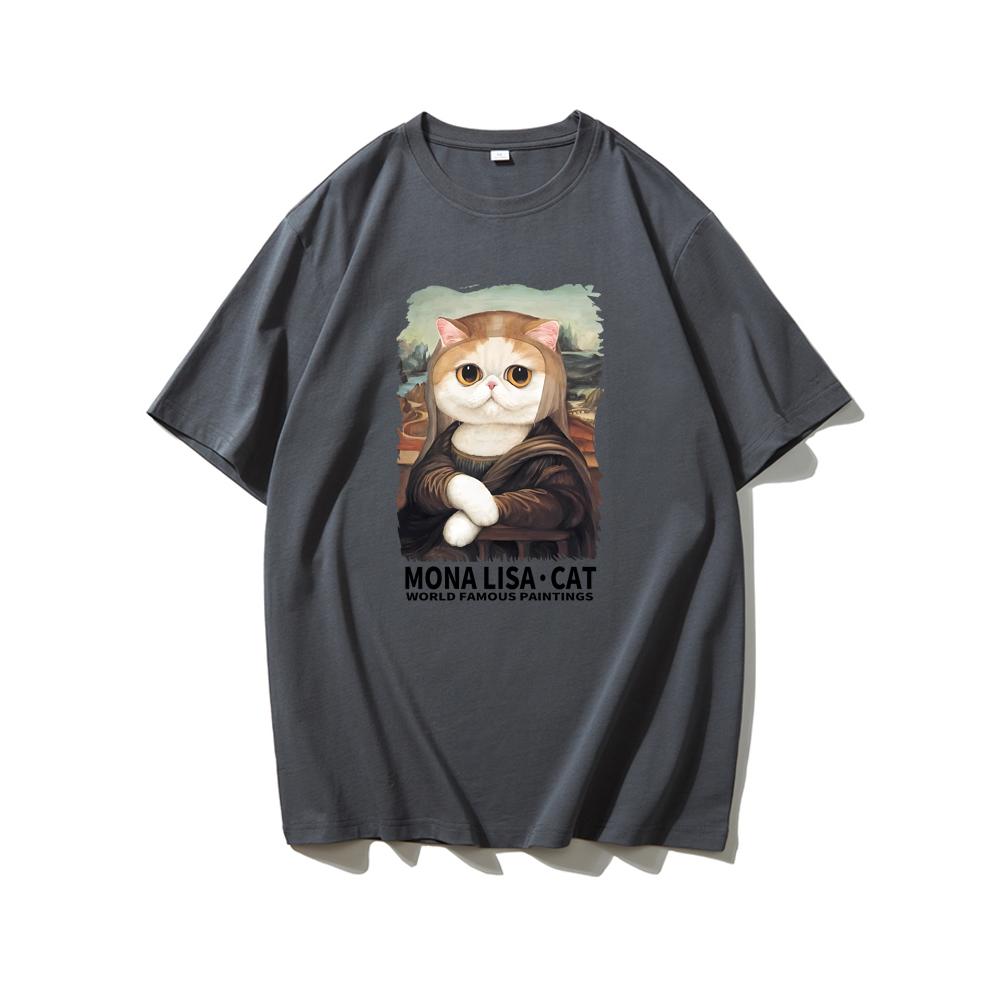 Cute Fun Cat Men's Printed Short Sleeve Summer Casual Versatile Street Atmosphere T-Shirt Cool Breathable Oversized Top