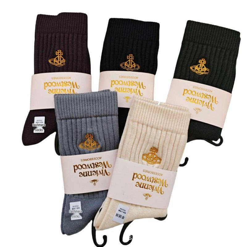 

Women s Cashmere Embroidered Stripe Mid-Calf Sports Socks by Four Seasons Black