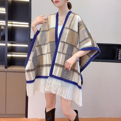 Korean Imitation Cashmere Printed Shawl with Temperament Cape Decoration New Niche Retro Plaid Warm Scarf Women