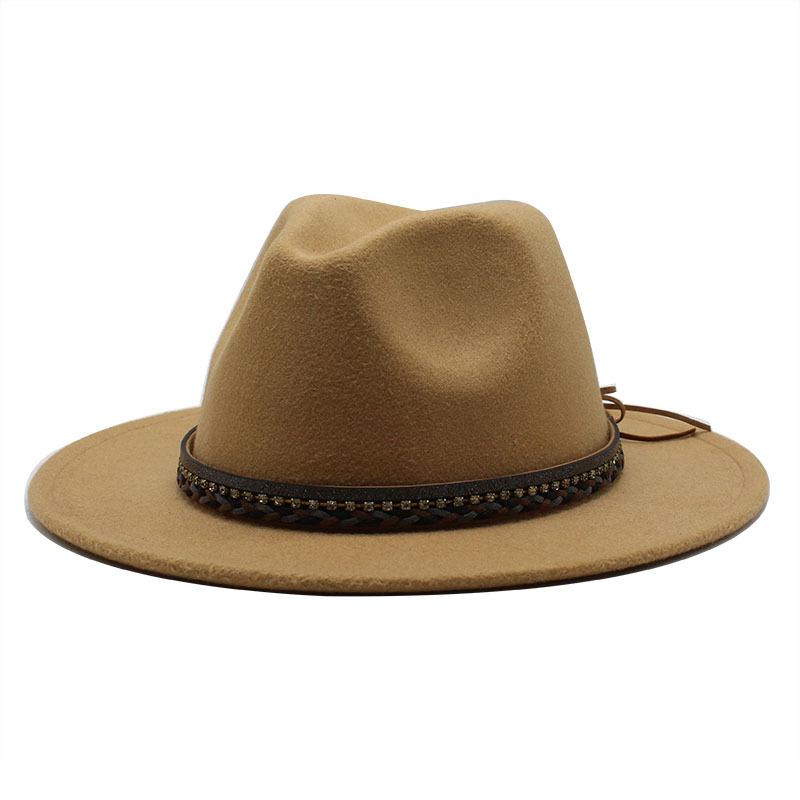 Wish Ethnic Minority Style Men And Women Couple Big Edge Jazz Hat Wool Top Hat