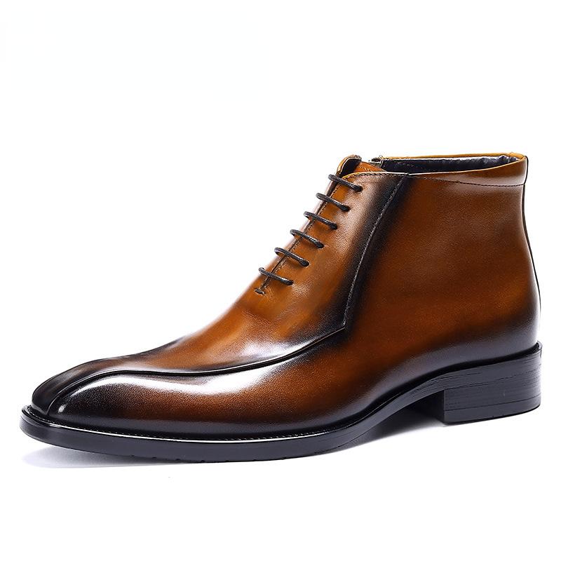 Luxury British Trend Mens Boots Luxury Genuine Leather Autumn Man Business Social Ankle Boots Shoes with Side Zip Size 46