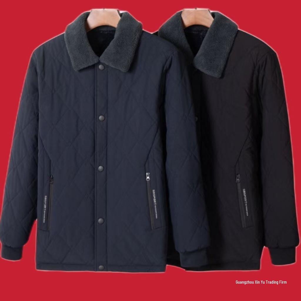Men's Thickened Cotton Lapel Coat - Warm Winter Jacket for Mid-Aged and Elderly - Plus Size Available