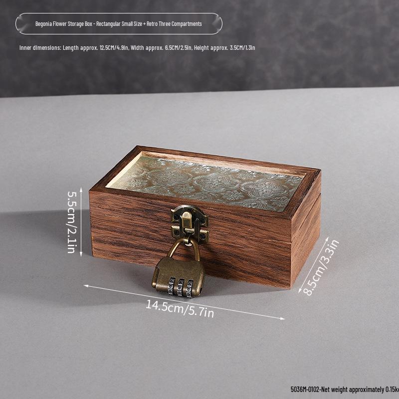 Retro Begonia Glass Lid Wooden Storage Box for Cosmetics, Snacks, Candy, and Documents - Dustproof and Multifunctional