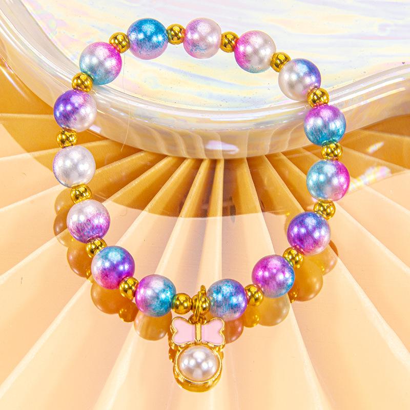 Cute Cartoon Women Bracelet, Beaded Design with Alloy Unicorn, Mermaid and Shell Charm, High Texture Daily Hand Ornaments