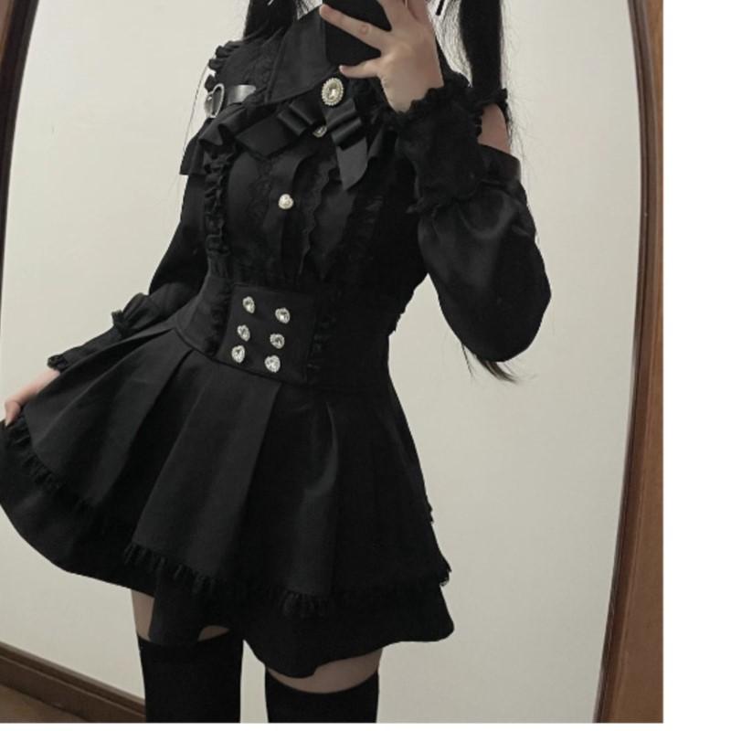 Jirai kei Outfit Lolita Dívčí Blůza Dámská Košile s Dlouhým Rukávem Kawii Mašle Černé Sukně Košile Y2K Sladký Japonský Dámský Styl Set