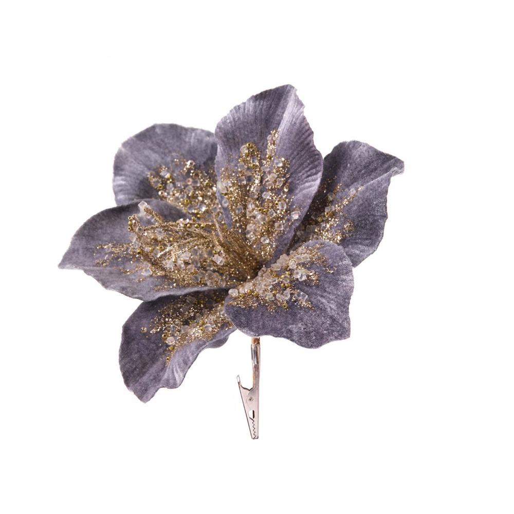 19cm Artificial Poinsettia Glitter Flower Glitter Sequin Fake Christmas Flowers Flannel Simulation 3D Simulation Flower