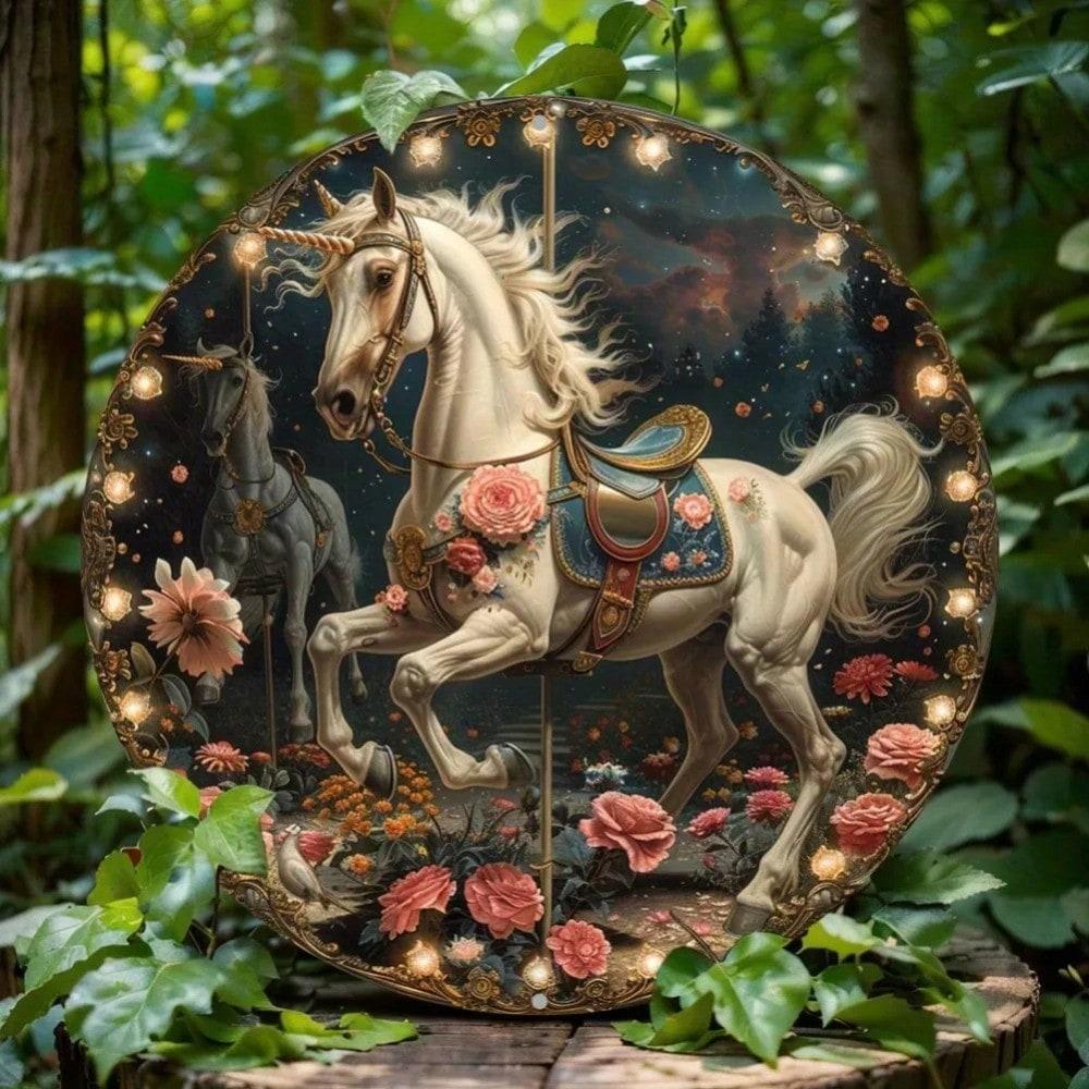 Retro Carousel Horse Metal Wall Art Vintage Home Decor TYA24453-20X20CM разноцветный