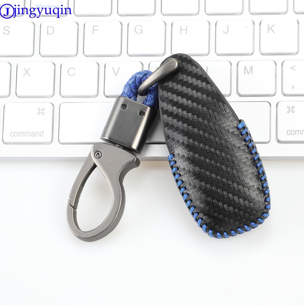 Jingyuqin Carbon Leather Car Key Case Cover for Ford Fiesta Focus Mondeo Ecosport Kuga Focus Procted Smart Key