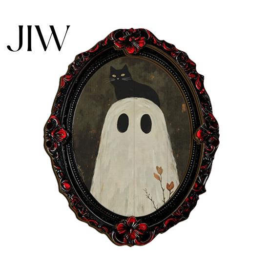 Vintage Style Seasonal Ornaments Halloween Wooden Refrigerator Magnets, Gothic Oval Frame Fridge Magnets with Witch Small Holiday Souvenirs