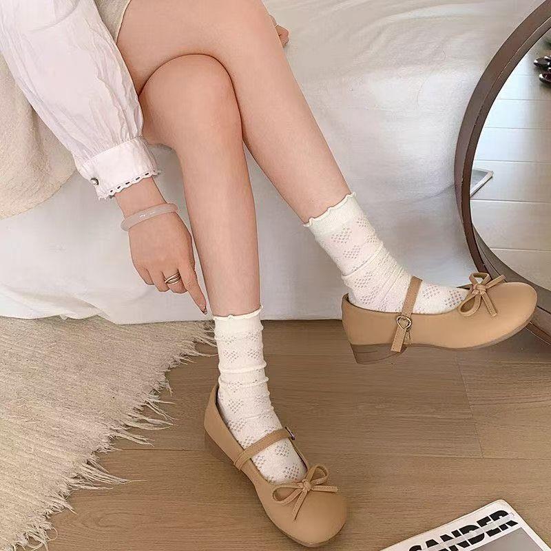 Shoes Women's Summer Versatile Mary Jane Shoes Bow Small Leather Shoes Gentle French Round Head Retro Fairy Style Single Shoes