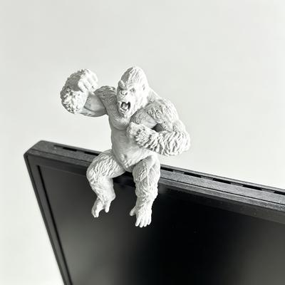 Creative Roar Gorilla Desk Monitor Topper Figurine 3D Printed Statue Grey Ape Ornament for Computer Monitor Shelves Office Decor