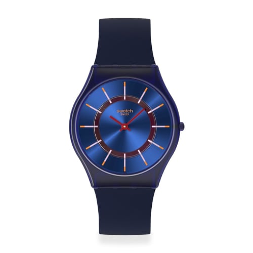 Swatch Skin Classic Biosourced Very Jazzy Berry Watch, Blue, SS08N117