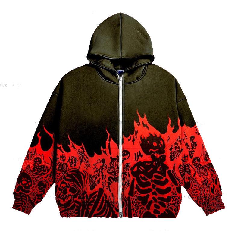2025 cross-border European Y2K sweater streetwear retro skull hoodie zip hoodie gothic top