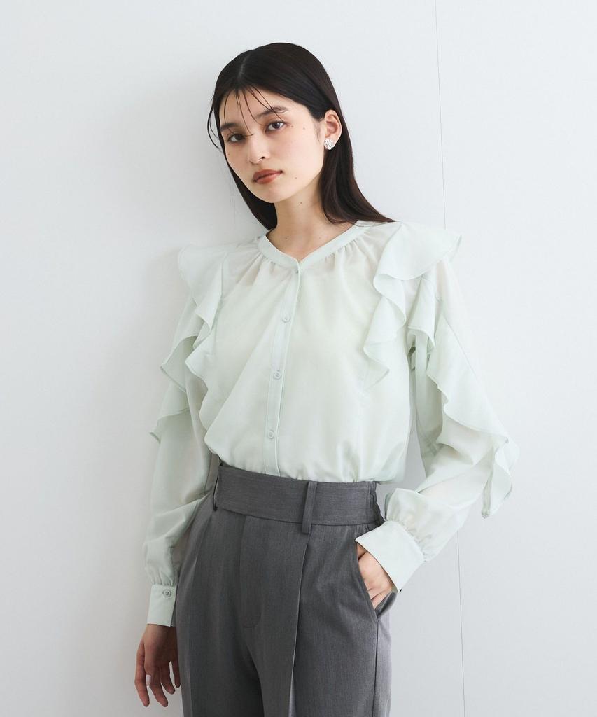 Ruffled Frill Light Green Front and Back [BIS] Women's Blouse, (33), 2-Way