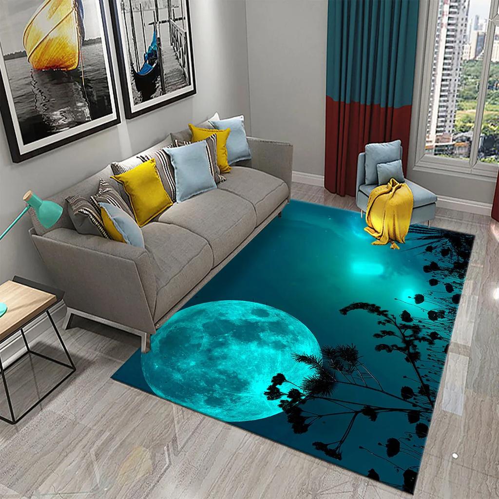 Fantasy Moon Night Forest Carpet Bathroom Non-Slip Mat Black Night Starry Sky Forest Floor Mats Bedroom Living Room Decor Carpet